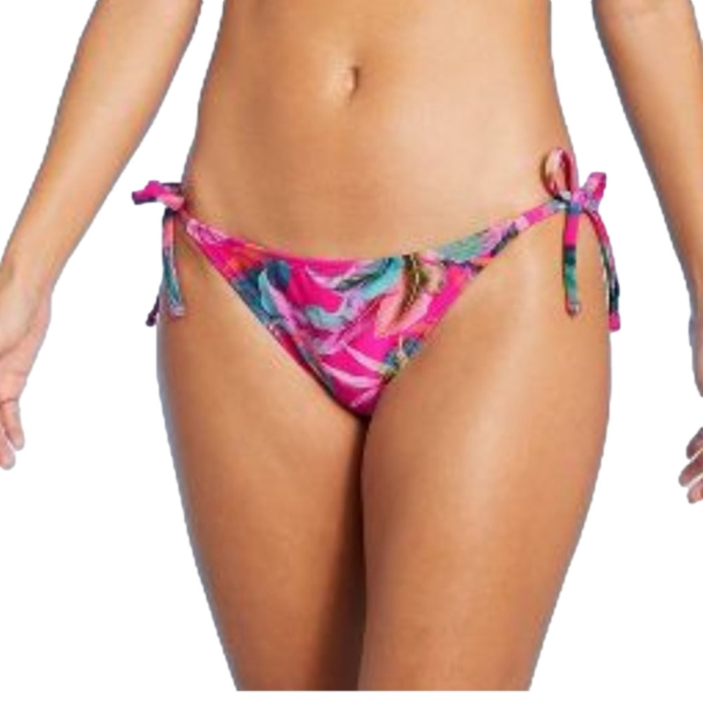 XHILARATION juniors sexy Pink floral print Metallic String Bikini Swim Bottom